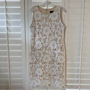 Ronni Nicole White Floral Lace Midi Dress